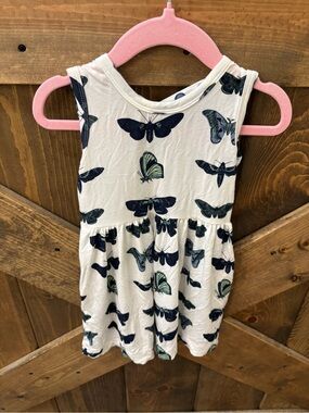 kate quinn White Tank Dress with Navy & Mint Butterfly Print